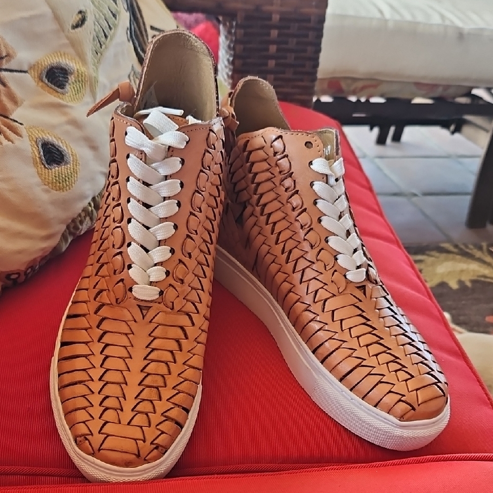 Tan Woven Leather Sneakers